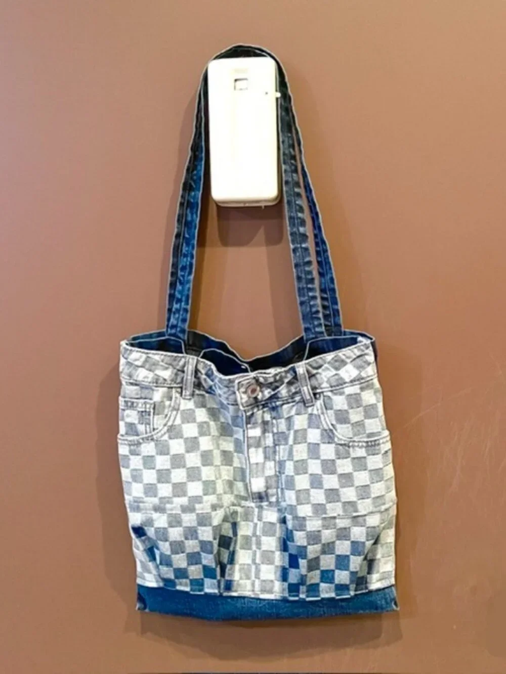 Up-Craft Denim Checker Tote Bag 12 x 13 inches